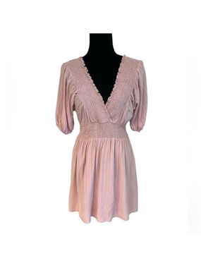 Mittoshop Pale Pink Mini Dress Large Smocking Detail